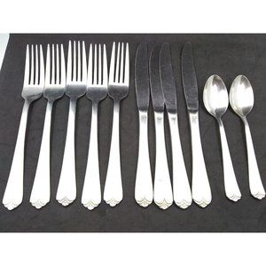 Vtg. Set Of 11 International China Satin Lotus Pattern ? Stainless Flatware READ